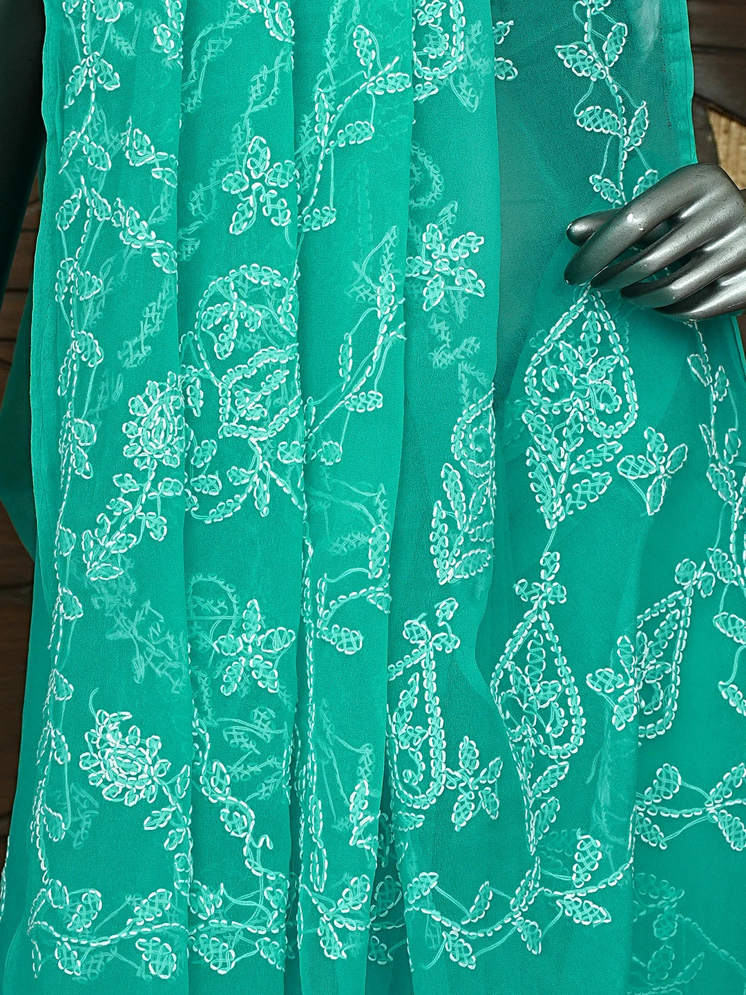 Ada Hand Embroidered Sea Green Georgette Lucknowi Chikankari Saree With Blouse 01A934768