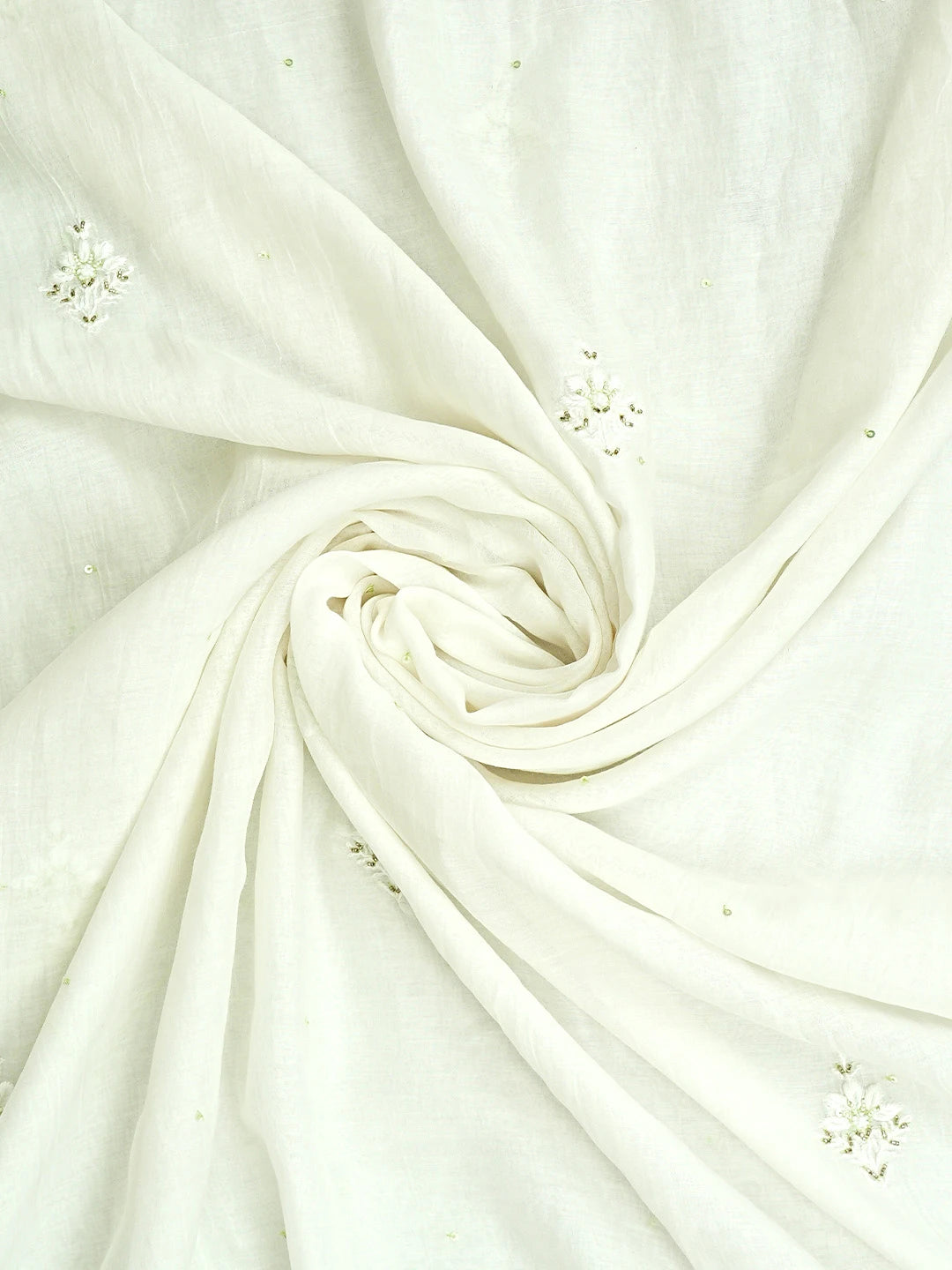 Ada Hand Embroidered White Old Lace Chanderi Lucknowi Chikankari Unstitched Kurta Dupatta Set With Cutdana Work 01A682768
