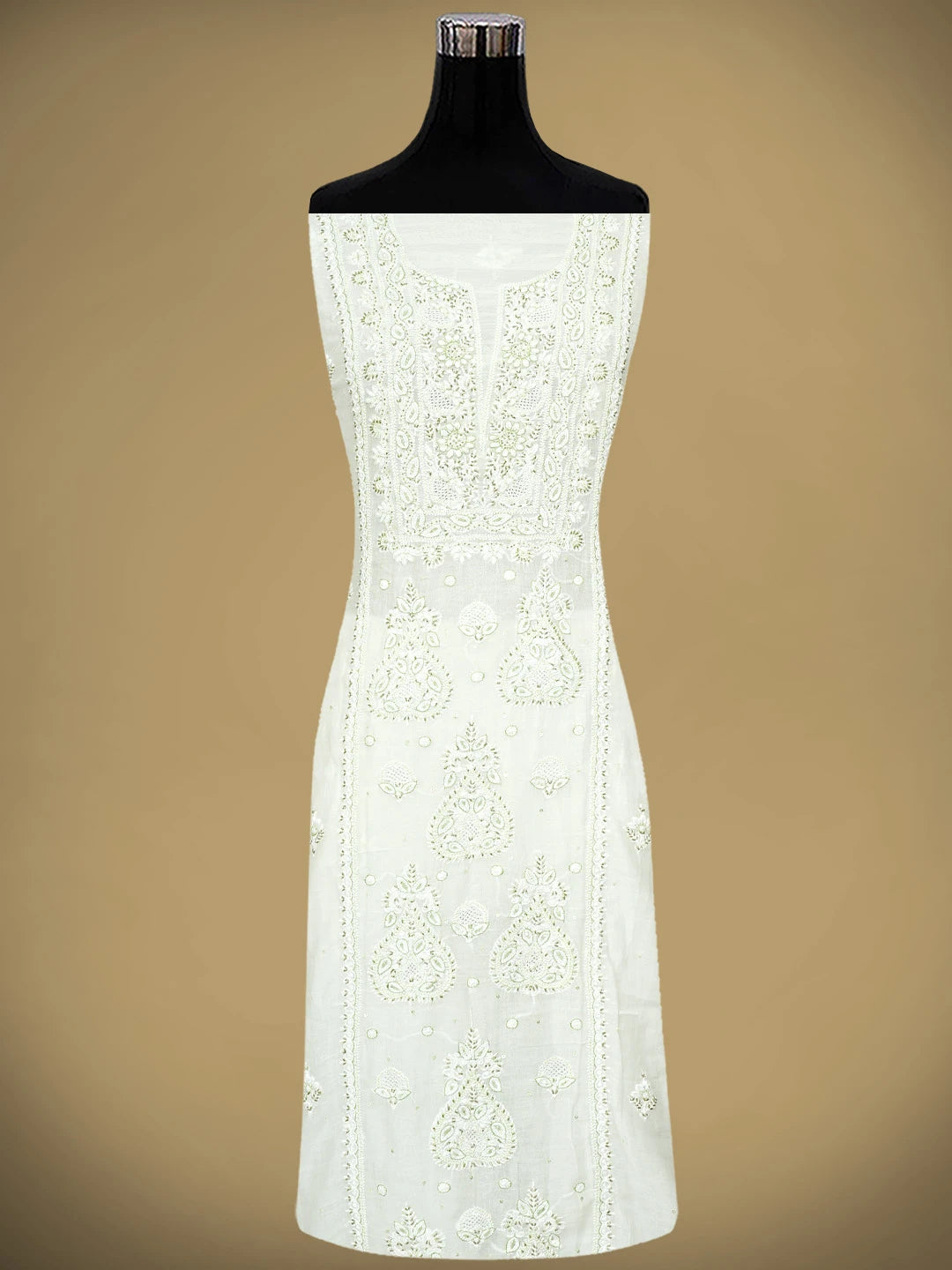 Ada Hand Embroidered White Old Lace Chanderi Lucknowi Chikankari Unstitched Kurta Dupatta Set With Cutdana Work 01A682768