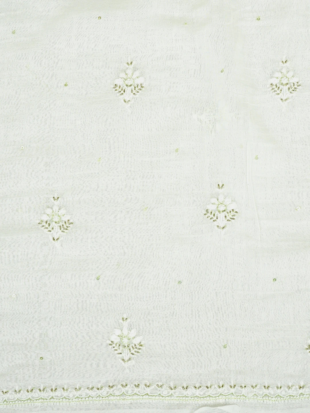 Ada Hand Embroidered White Old Lace Chanderi Lucknowi Chikankari Unstitched Kurta Dupatta Set With Cutdana Work 01A682768