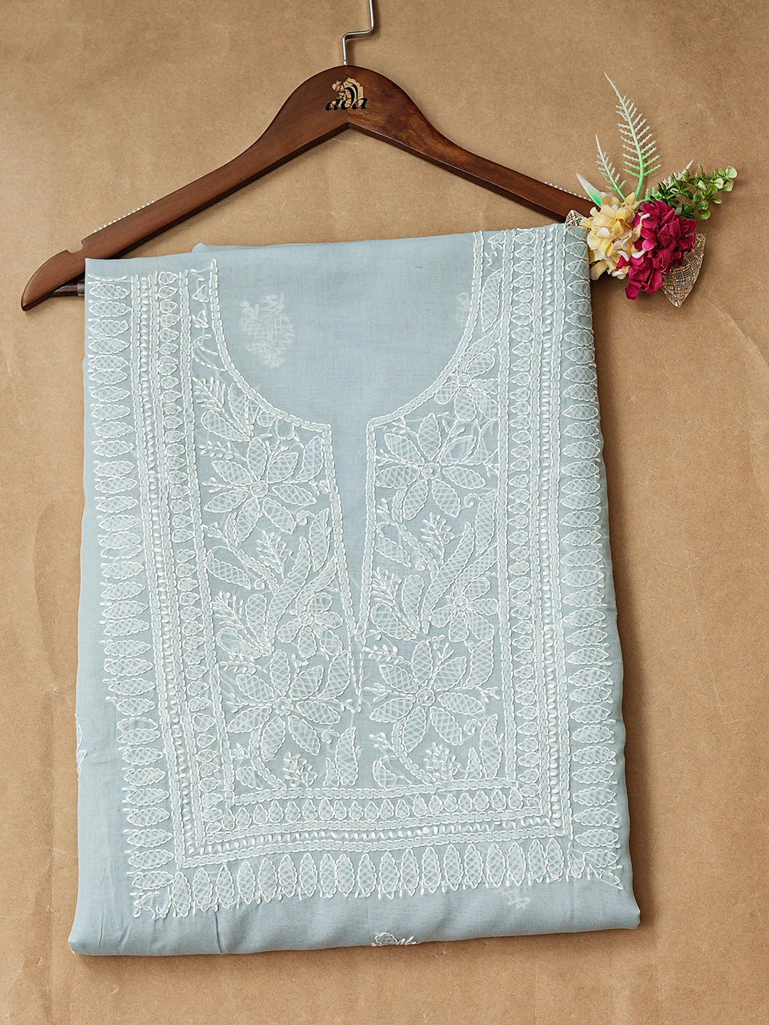 Ada Hand Embroidered Grey Cotton Lucknowi Chikankari Unstitched Kurta 01A916488