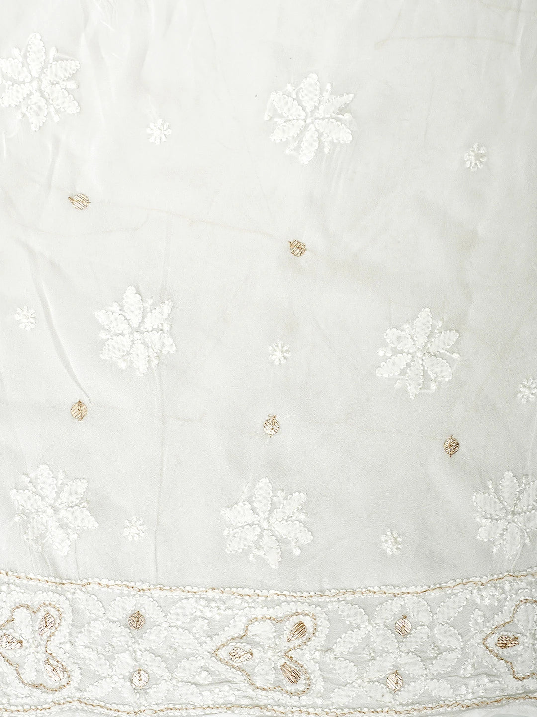 Ada Hand Embroidered Snow White Viscose Gerogette Lucknowi Chikankari Semi-Stitched Anarkali Kurta Dupatta Set With Zari Work 01A939819