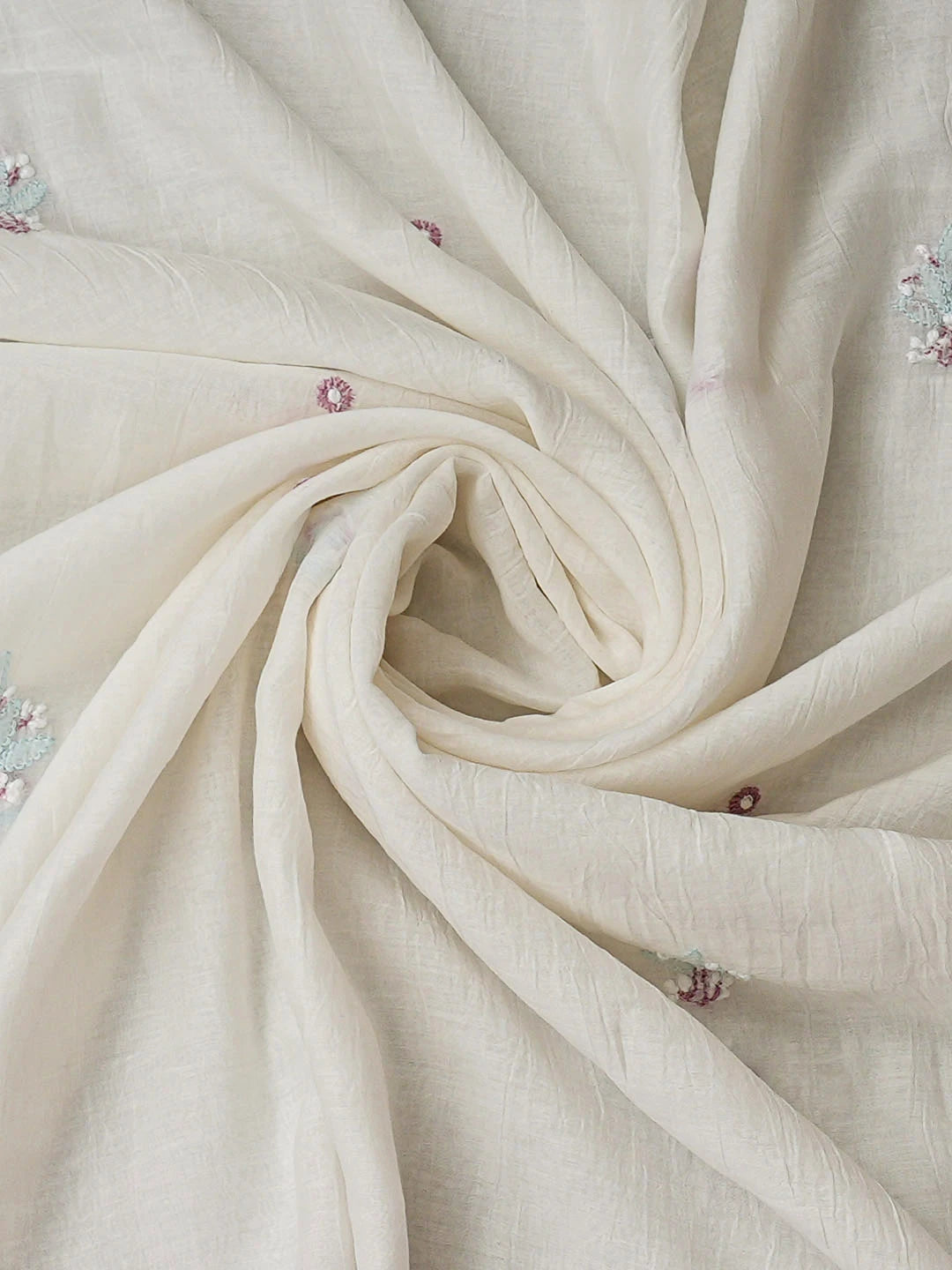 Ada Hand Embroidered White Chanderi Lucknowi Chikankari Unstitched Kurta Dupatta Set 01A944338