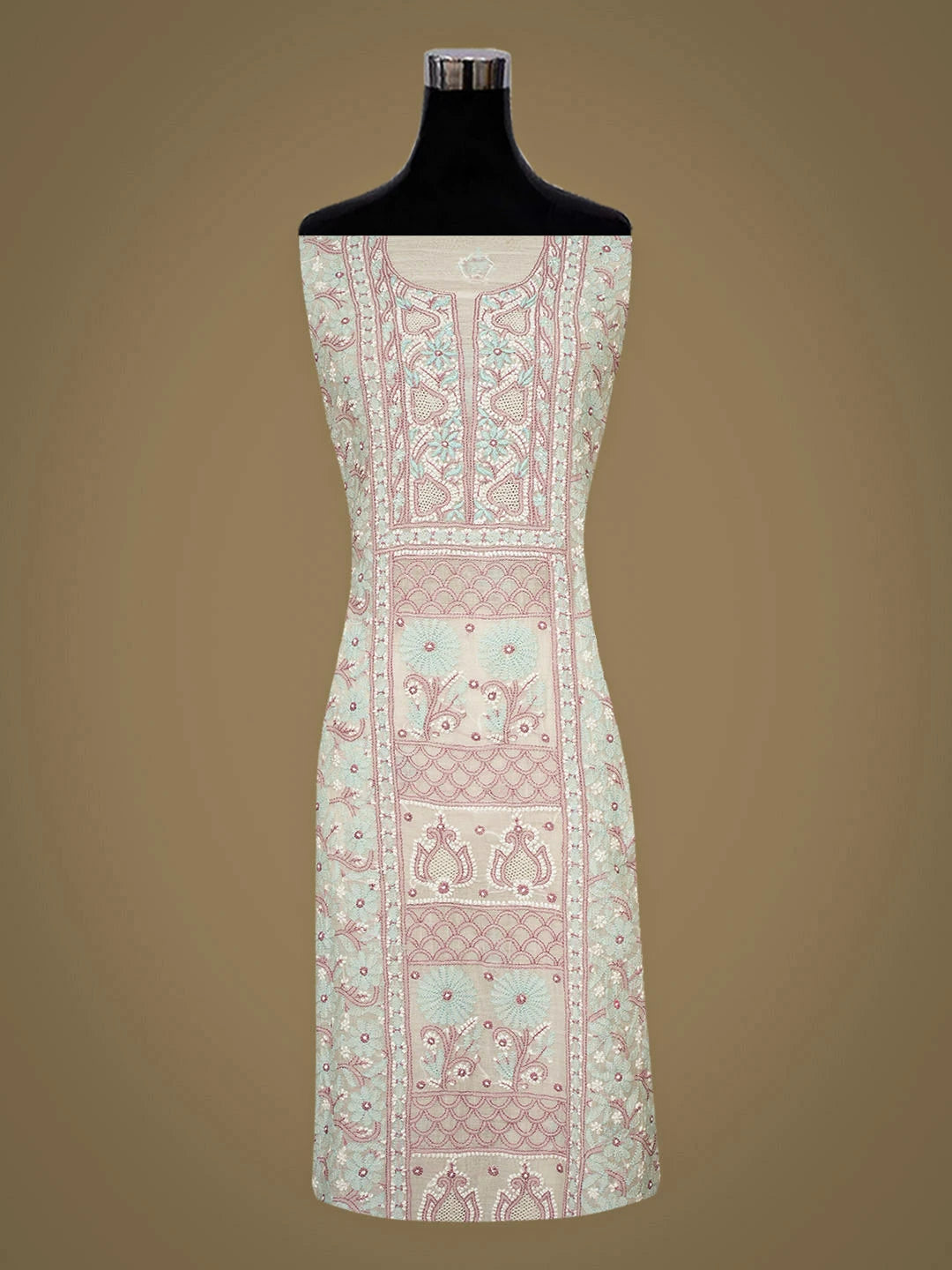 Ada Hand Embroidered White Chanderi Lucknowi Chikankari Unstitched Kurta Dupatta Set 01A944338