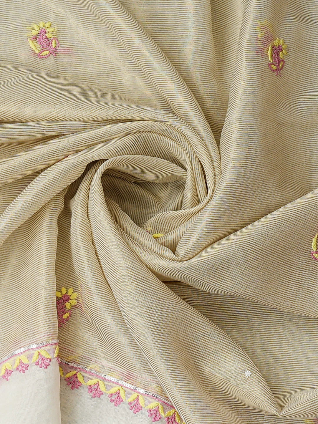 Ada Hand Embroidered White Chanderi Lucknowi Chikankari Unstitched Kurta Dupatta Set With Pearl Work 01A946329