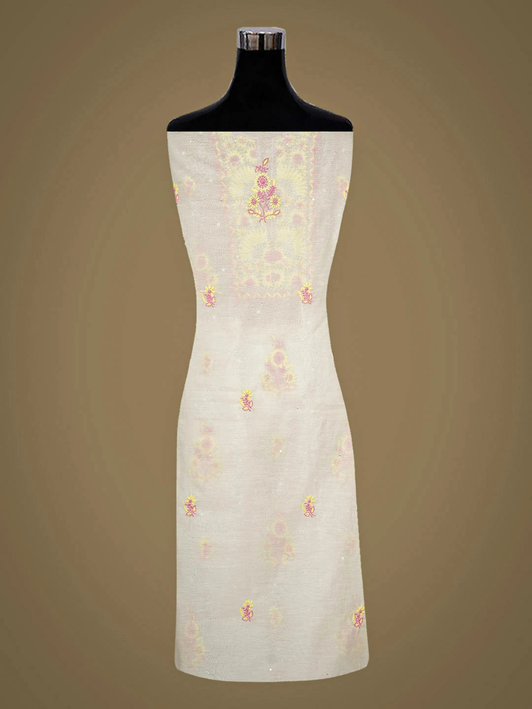 Ada Hand Embroidered White Chanderi Lucknowi Chikankari Unstitched Kurta Dupatta Set With Pearl Work 01A946329