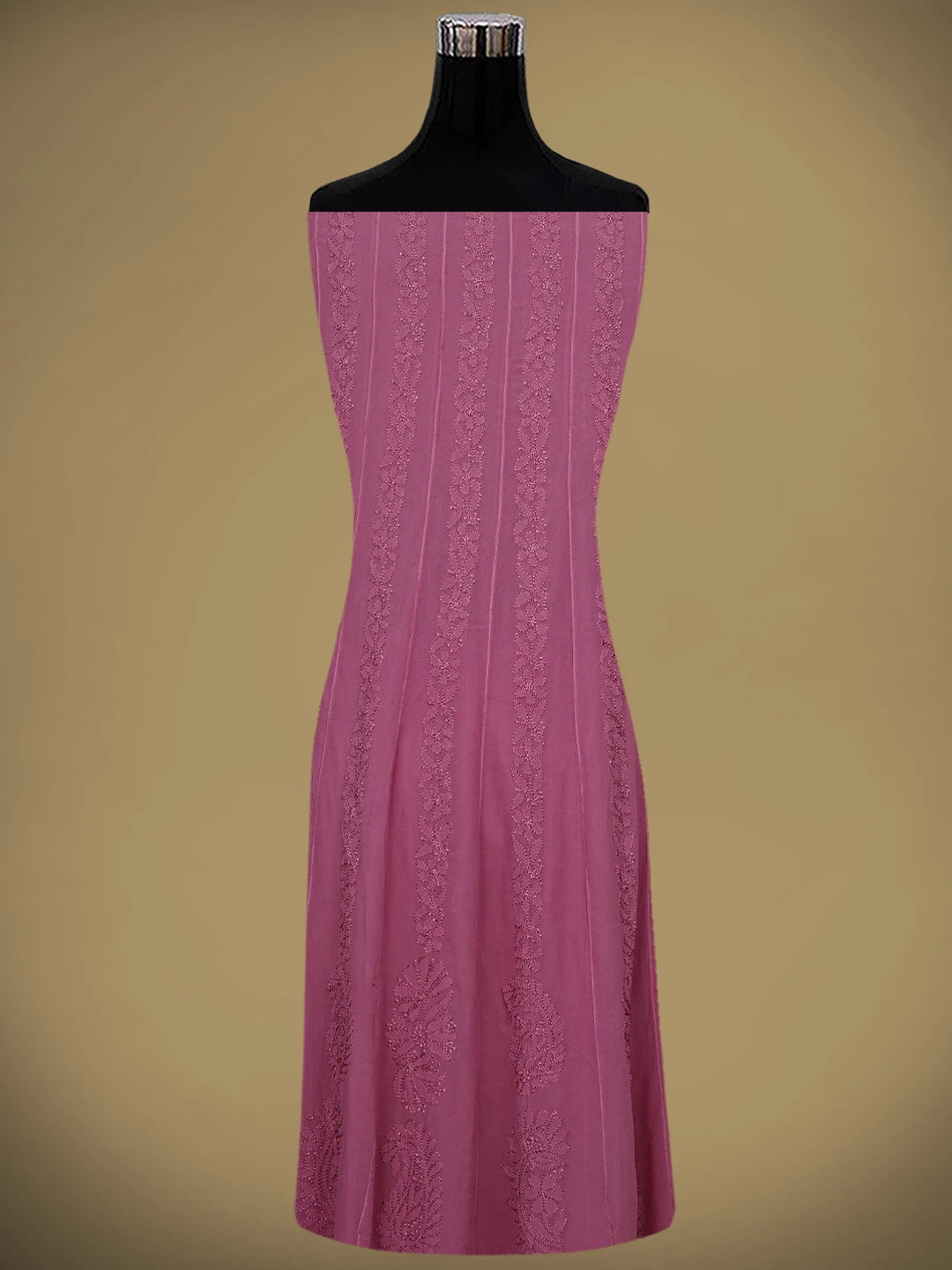 Ada Hand Embroidered Onion Pink Viscose Georgette Lucknowi Chikankari Semi-stitched Anarkali Kurta Dupatta Set 01A901364