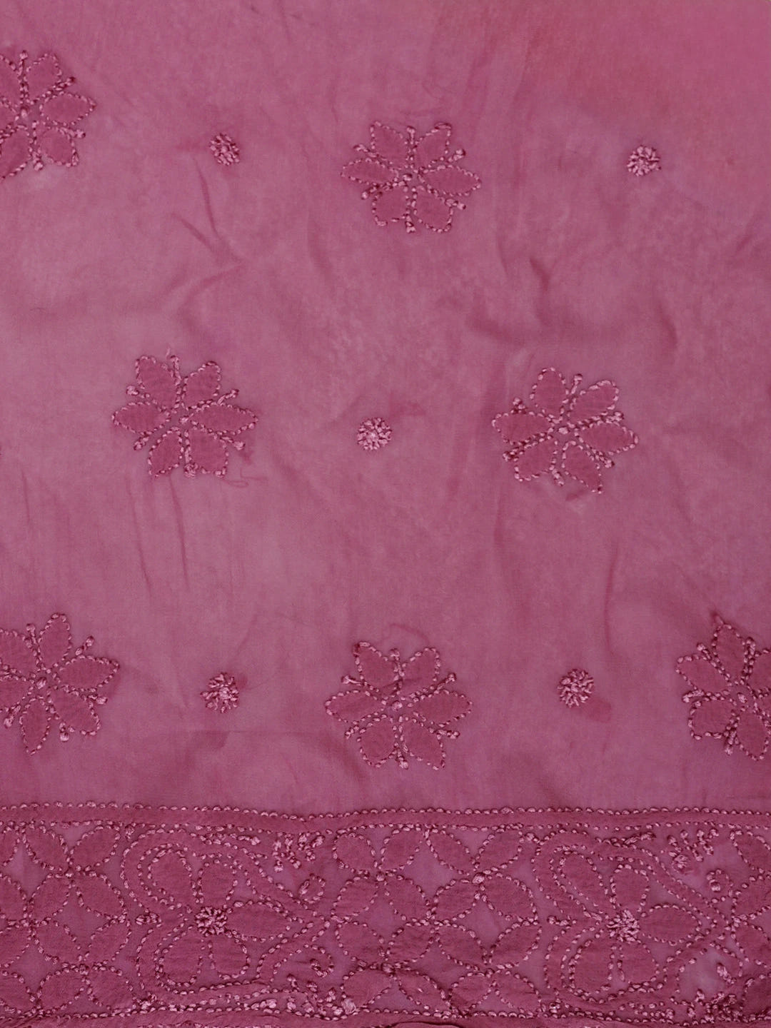 Ada Hand Embroidered Onion Pink Viscose Georgette Lucknowi Chikankari Semi-stitched Anarkali Kurta Dupatta Set 01A901364