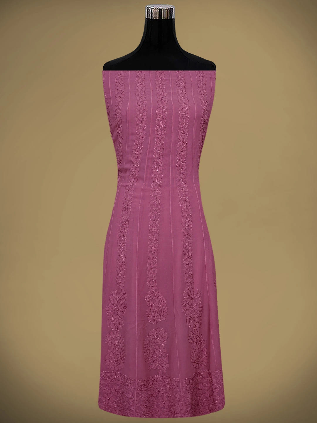 Ada Hand Embroidered Onion Pink Viscose Georgette Lucknowi Chikankari Semi-stitched Anarkali Kurta Dupatta Set 01A901364