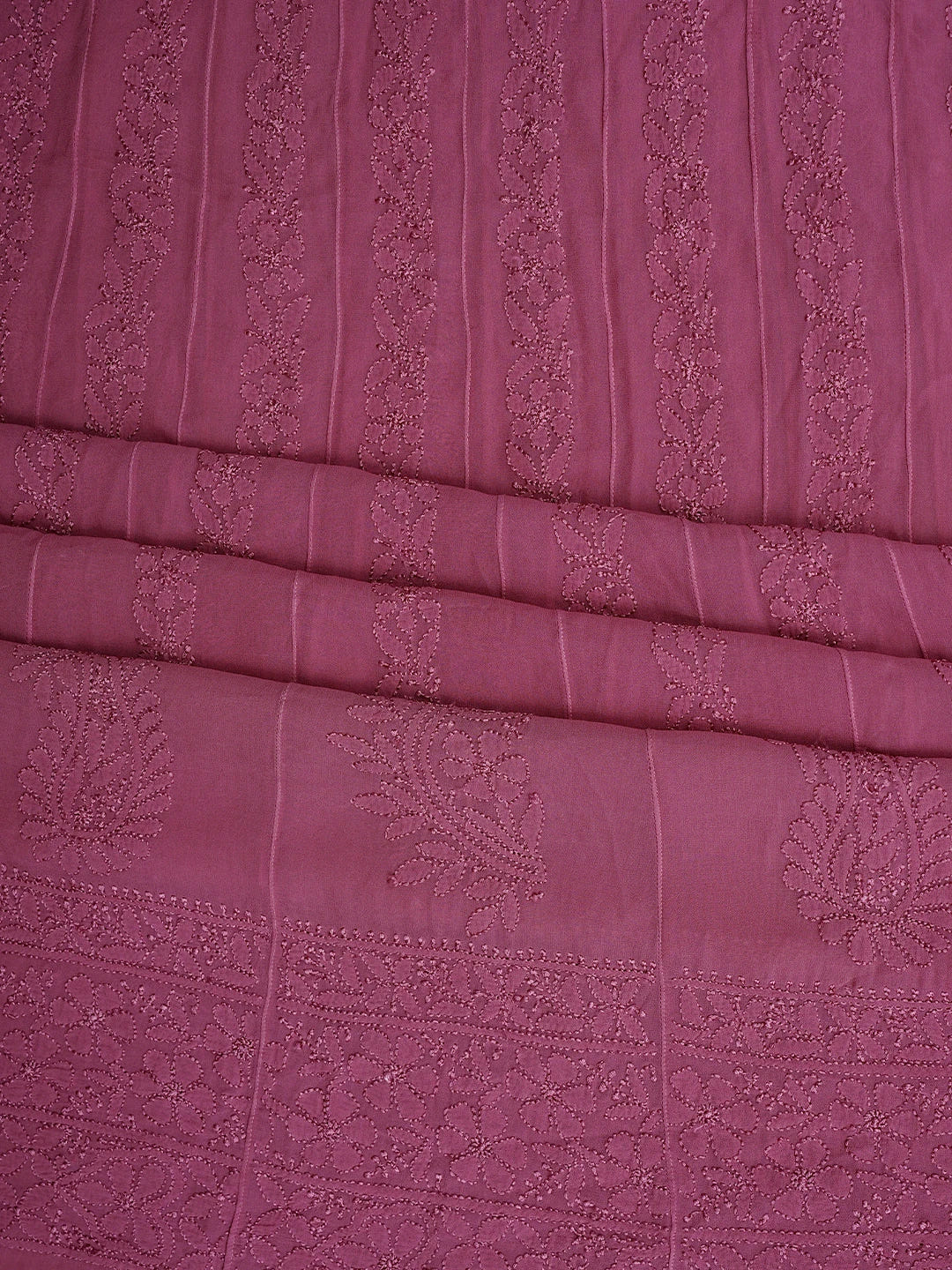 Ada Hand Embroidered Onion Pink Viscose Georgette Lucknowi Chikankari Semi-stitched Anarkali Kurta Dupatta Set 01A901364