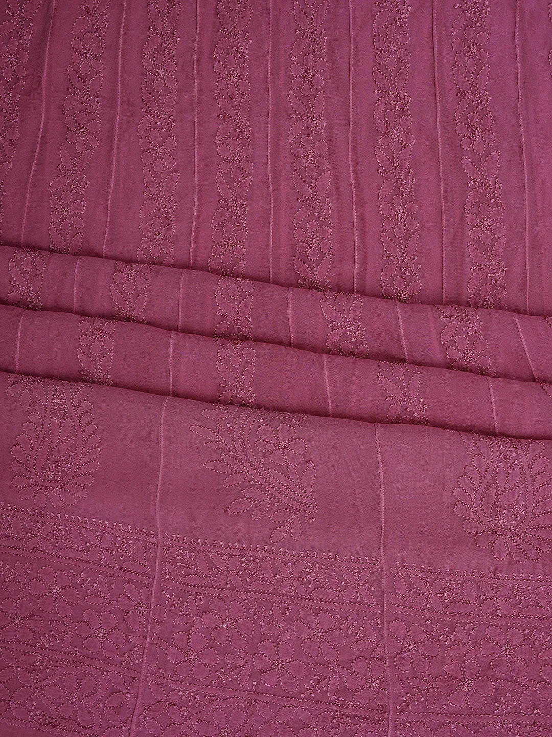 Ada Hand Embroidered Onion Pink Viscose Georgette Lucknowi Chikankari Semi-stitched Anarkali Kurta Dupatta Set 01A901364