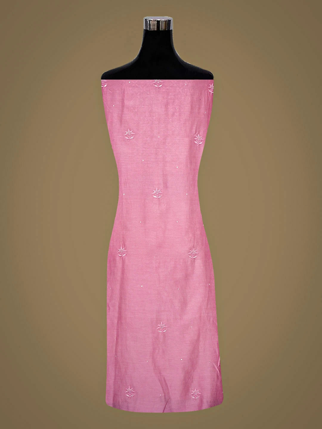 Ada Hand Embroidered Pink Chanderi Lucknowi Chikankari Unstitched Kurta Dupatta Set With Cutdana Work 01A639189