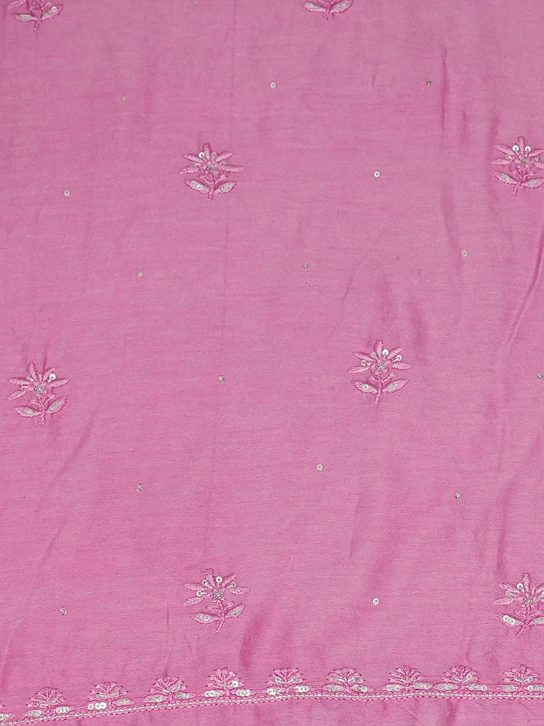 Ada Hand Embroidered Pink Chanderi Lucknowi Chikankari Unstitched Kurta Dupatta Set With Cutdana Work 01A639189