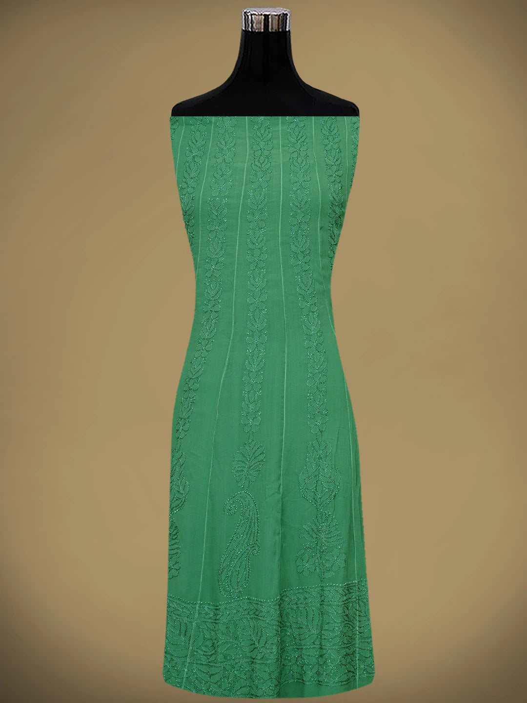 Ada Hand Embroidered Bottle Green Viscose Georgette Lucknowi Chikankari Semi-stitched Anarkali Kurta Dupatta Set 01A939824