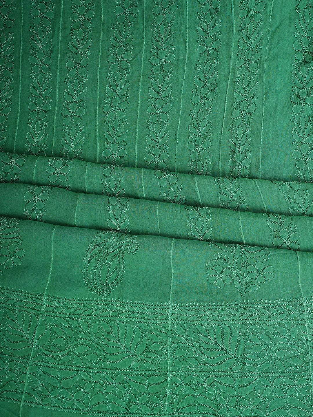 Ada Hand Embroidered Bottle Green Viscose Georgette Lucknowi Chikankari Semi-stitched Anarkali Kurta Dupatta Set 01A939824
