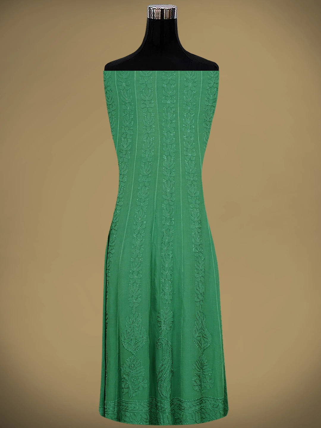 Ada Hand Embroidered Bottle Green Viscose Georgette Lucknowi Chikankari Semi-stitched Anarkali Kurta Dupatta Set 01A939824