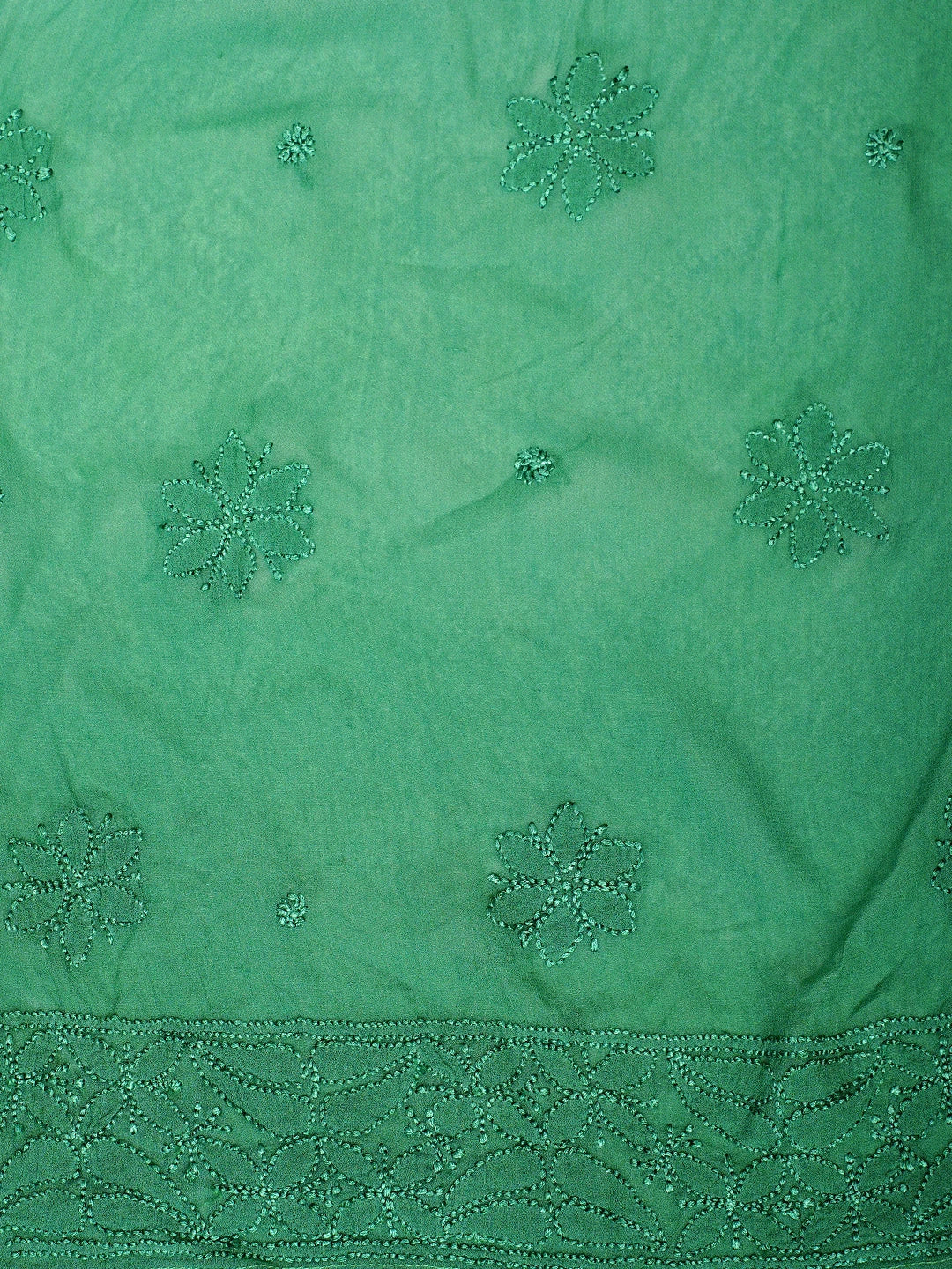 Ada Hand Embroidered Bottle Green Viscose Georgette Lucknowi Chikankari Semi-stitched Anarkali Kurta Dupatta Set 01A939824