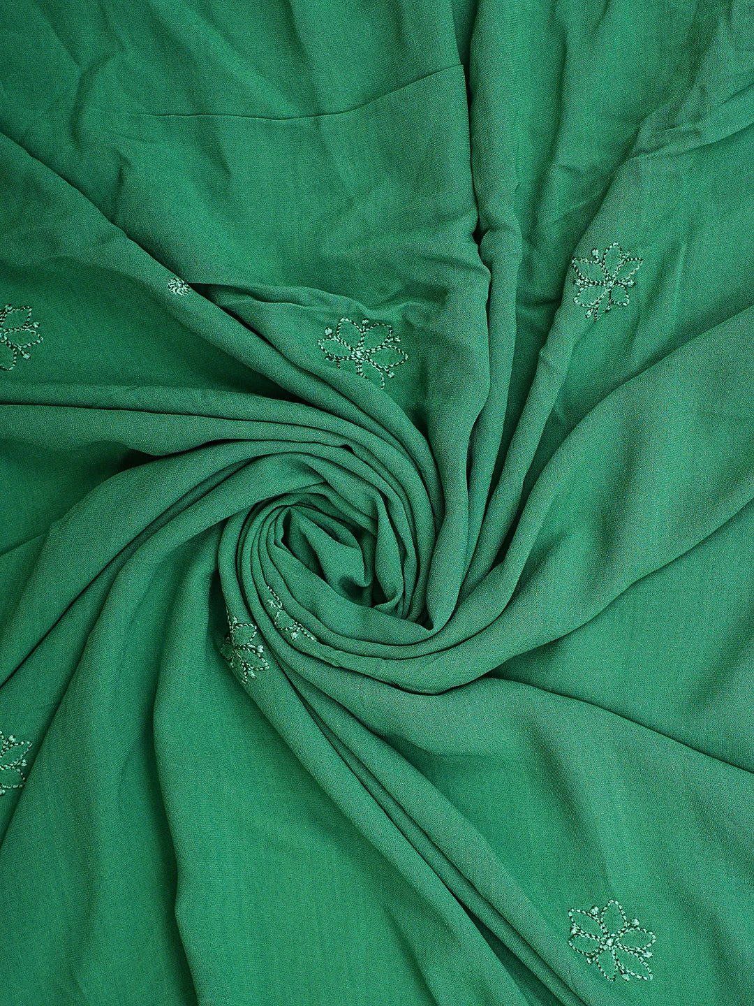 Ada Hand Embroidered Bottle Green Viscose Georgette Lucknowi Chikankari Semi-stitched Anarkali Kurta Dupatta Set 01A939824