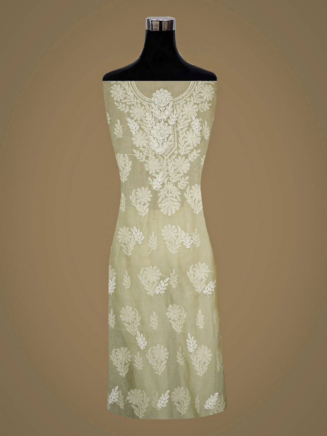 Ada Hand Embroidered Light Green Organza Lucknowi Chikankari Unstitched Kurta Dupatta Set 01A949051