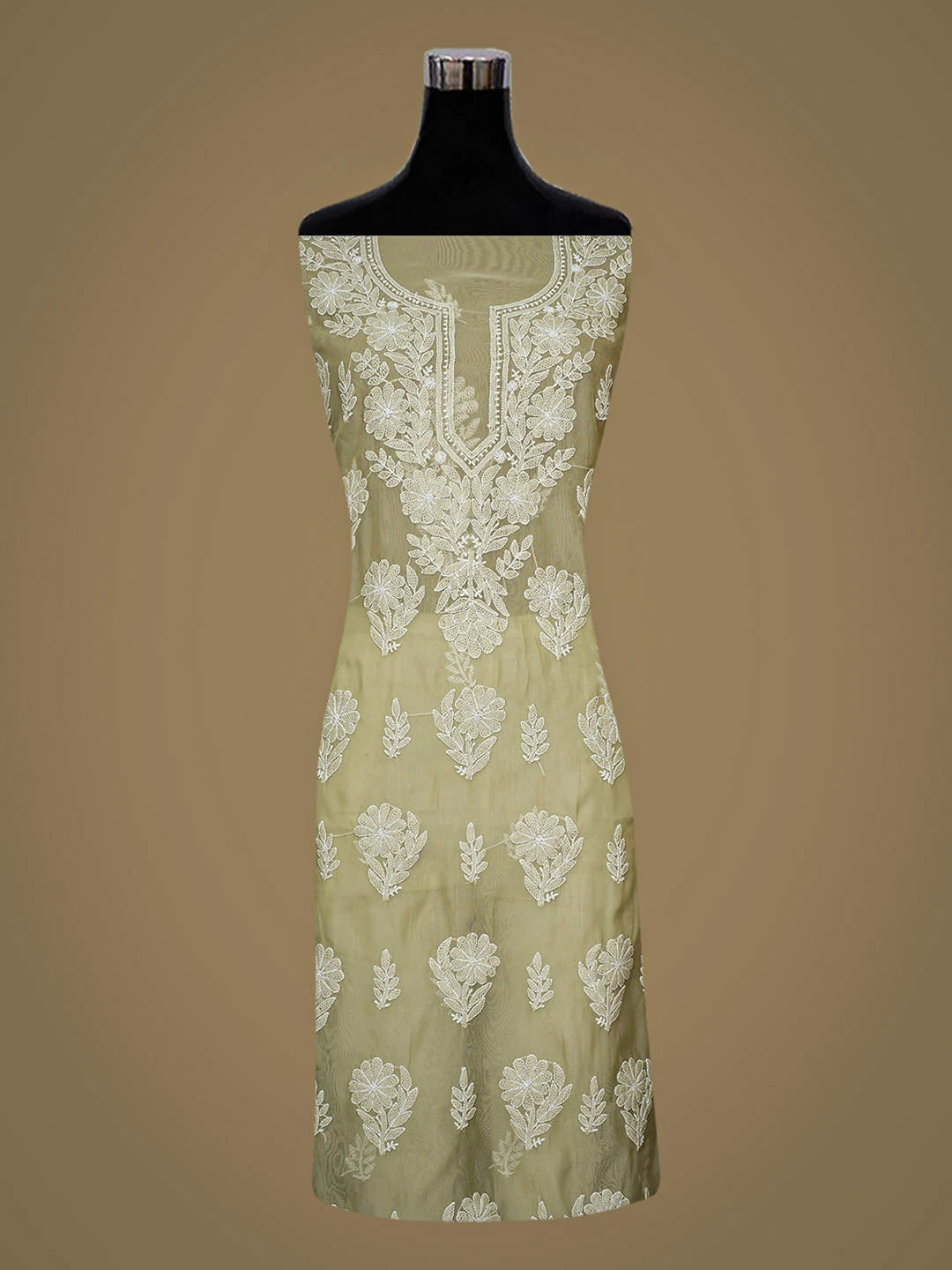 Ada Hand Embroidered Light Green Organza Lucknowi Chikankari Unstitched Kurta Dupatta Set 01A949051