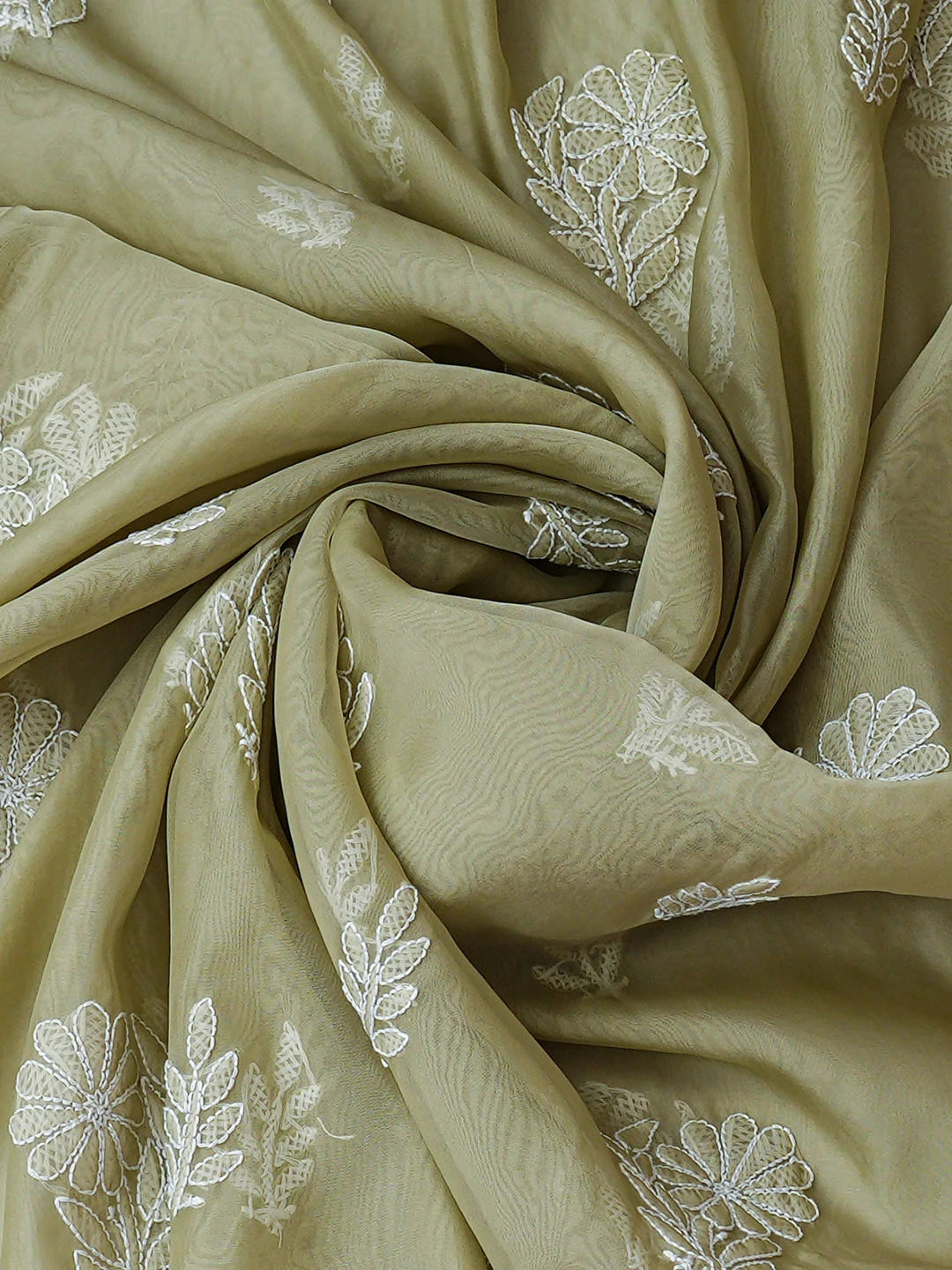 Ada Hand Embroidered Light Green Organza Lucknowi Chikankari Unstitched Kurta Dupatta Set 01A949051
