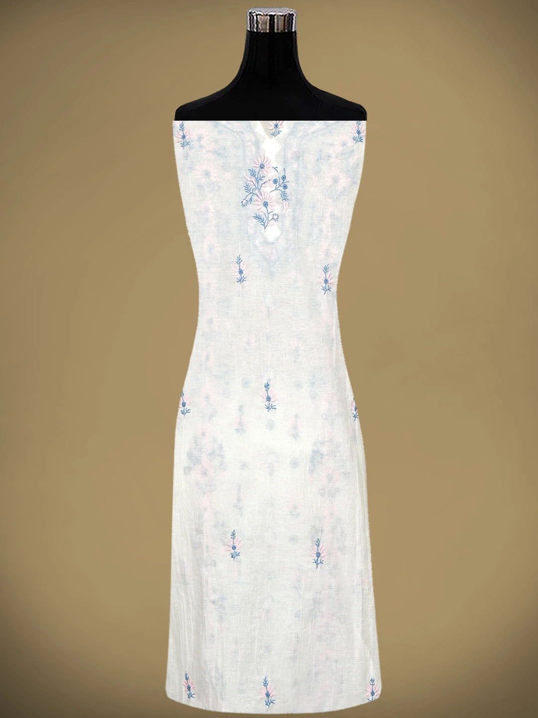 Ada Hand Embroidered Whte Ivory Chanderi Lucknowi Chikankari Semi-Stitched Kurta Dupatta Set 01A943657