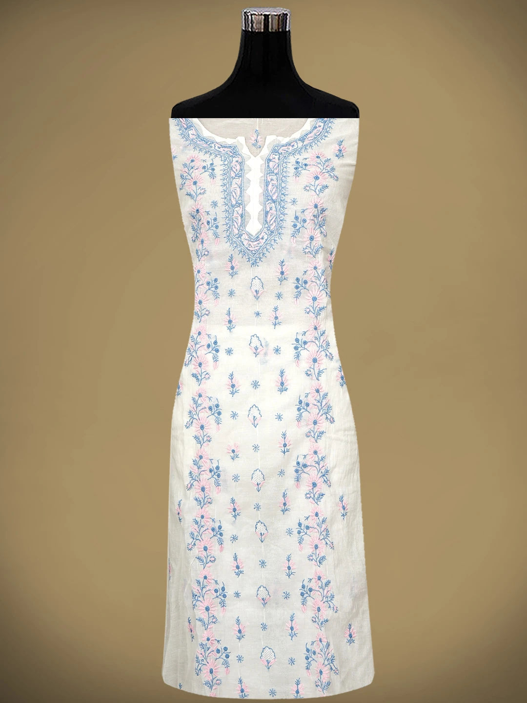 Ada Hand Embroidered Whte Ivory Chanderi Lucknowi Chikankari Semi-Stitched Kurta Dupatta Set 01A943657