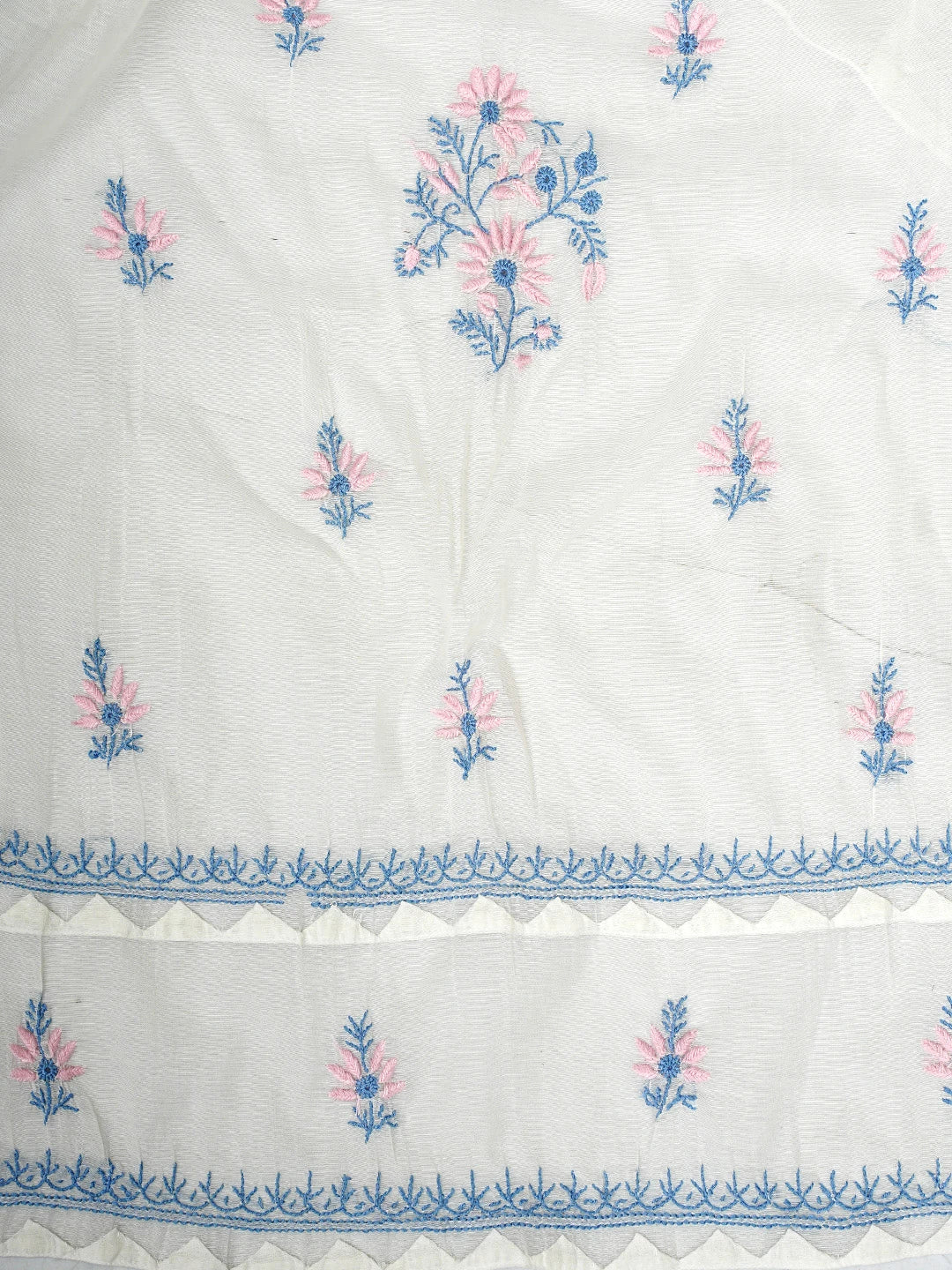 Ada Hand Embroidered Whte Ivory Chanderi Lucknowi Chikankari Semi-Stitched Kurta Dupatta Set 01A943657