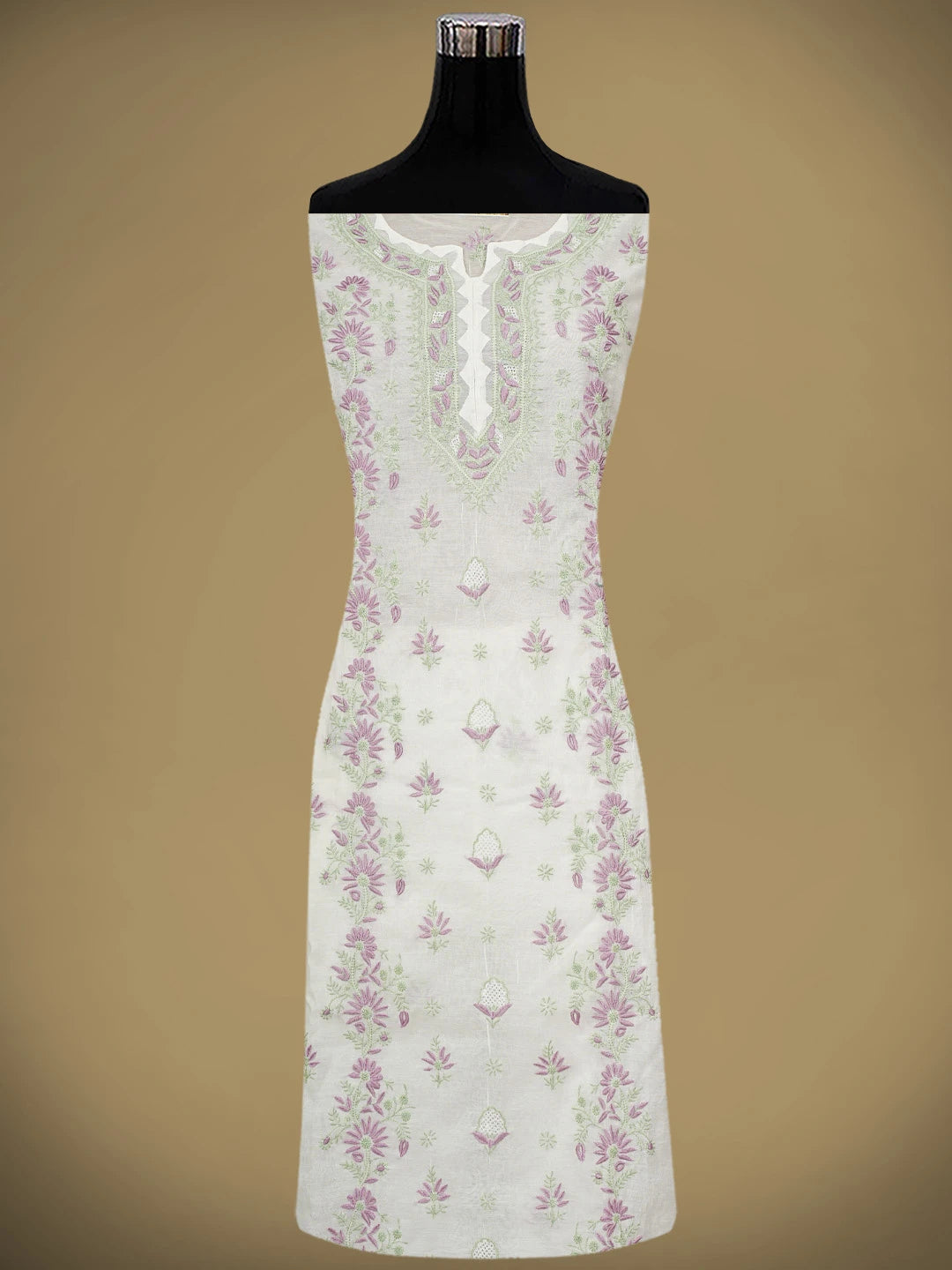 Ada Hand Embroidered White Chanderi Lucknowi Chikankari Semi-Stitched Kurta Dupatta Set 01A943660