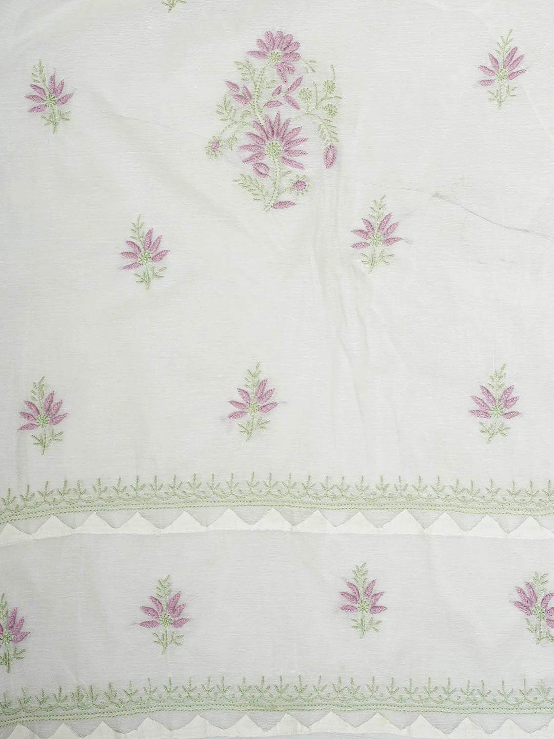 Ada Hand Embroidered White Chanderi Lucknowi Chikankari Semi-Stitched Kurta Dupatta Set 01A943660
