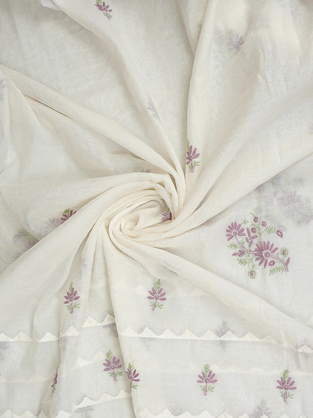 Ada Hand Embroidered White Chanderi Lucknowi Chikankari Semi-Stitched Kurta Dupatta Set 01A943660