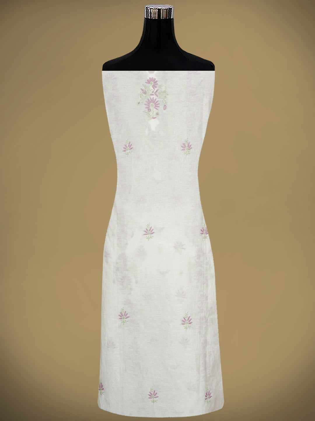 Ada Hand Embroidered White Chanderi Lucknowi Chikankari Semi-Stitched Kurta Dupatta Set 01A943660