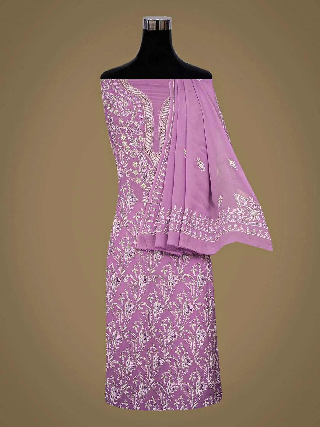 Ada Hand Embroidered Mauve Viscose Georgette Lucknowi Chikankari Unstitched Kurta Dupatta Set With Cutdana Work 01A516853