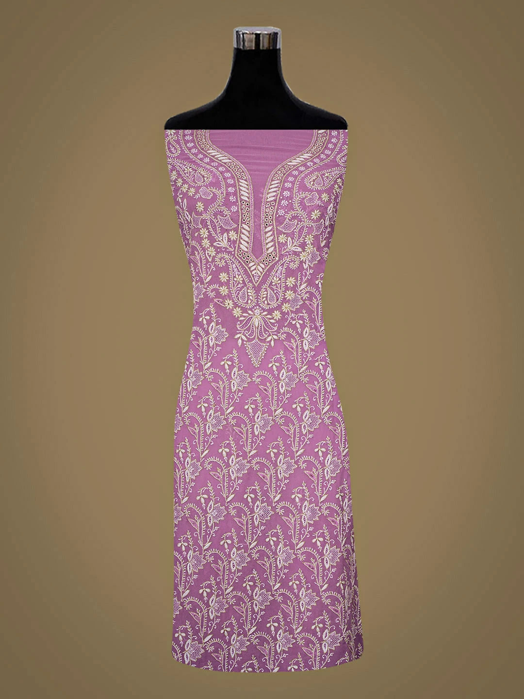 Ada Hand Embroidered Mauve Viscose Georgette Lucknowi Chikankari Unstitched Kurta Dupatta Set With Cutdana Work 01A516853