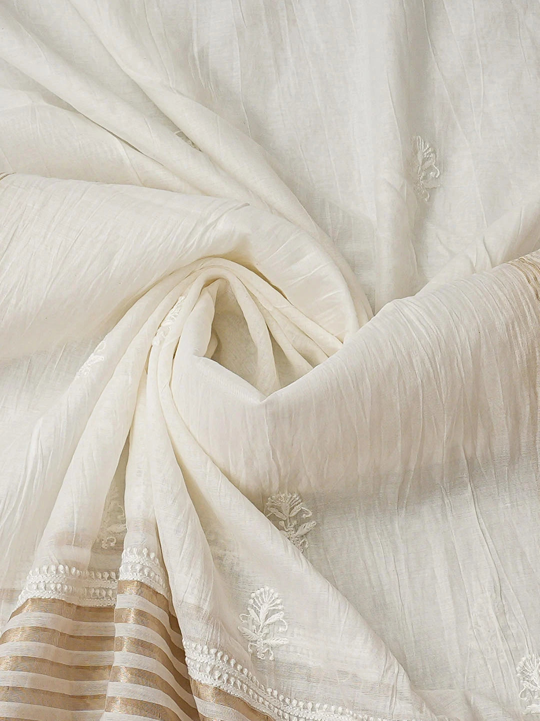 Ada Hand Embroidered White Chanderi Lucknowi Chikankari Unstitched Kurta Dupatta Set 01A939425