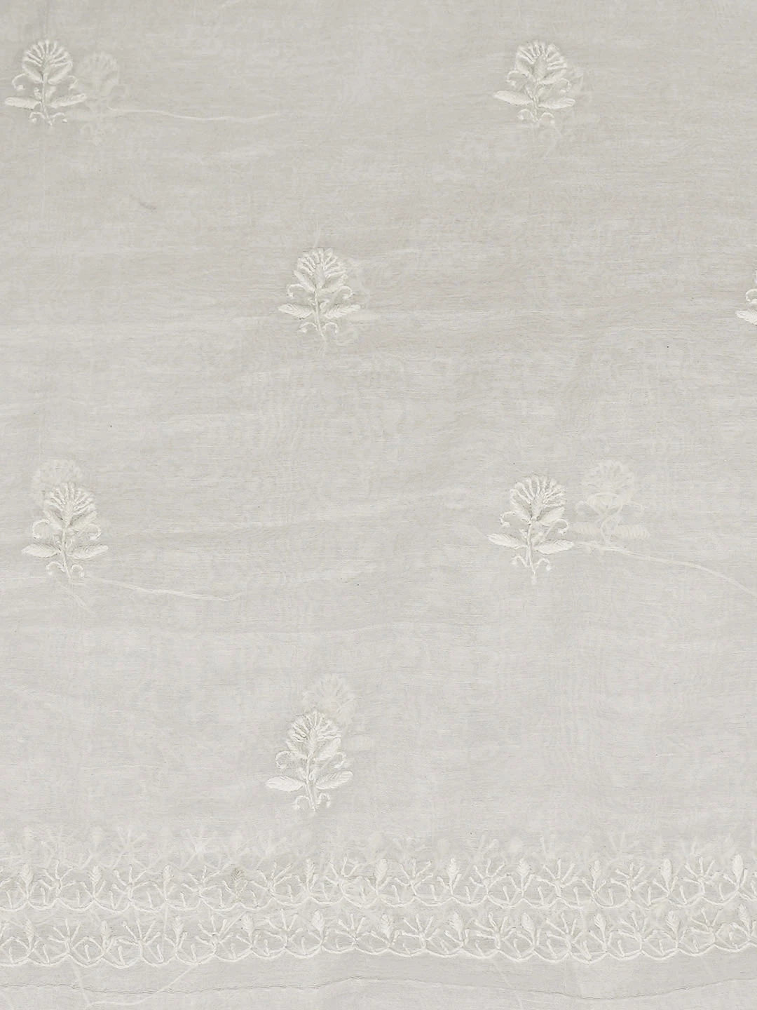 Ada Hand Embroidered White Chanderi Lucknowi Chikankari Unstitched Kurta Dupatta Set 01A939425
