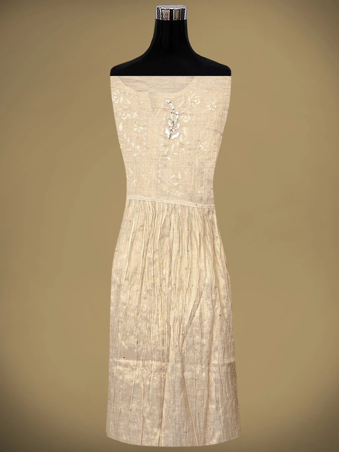 Ada Hand Embroidered Fawn Tissue Semi-Stitched A-line Kurta Dupatta Set With Muqaish Work 01A947825