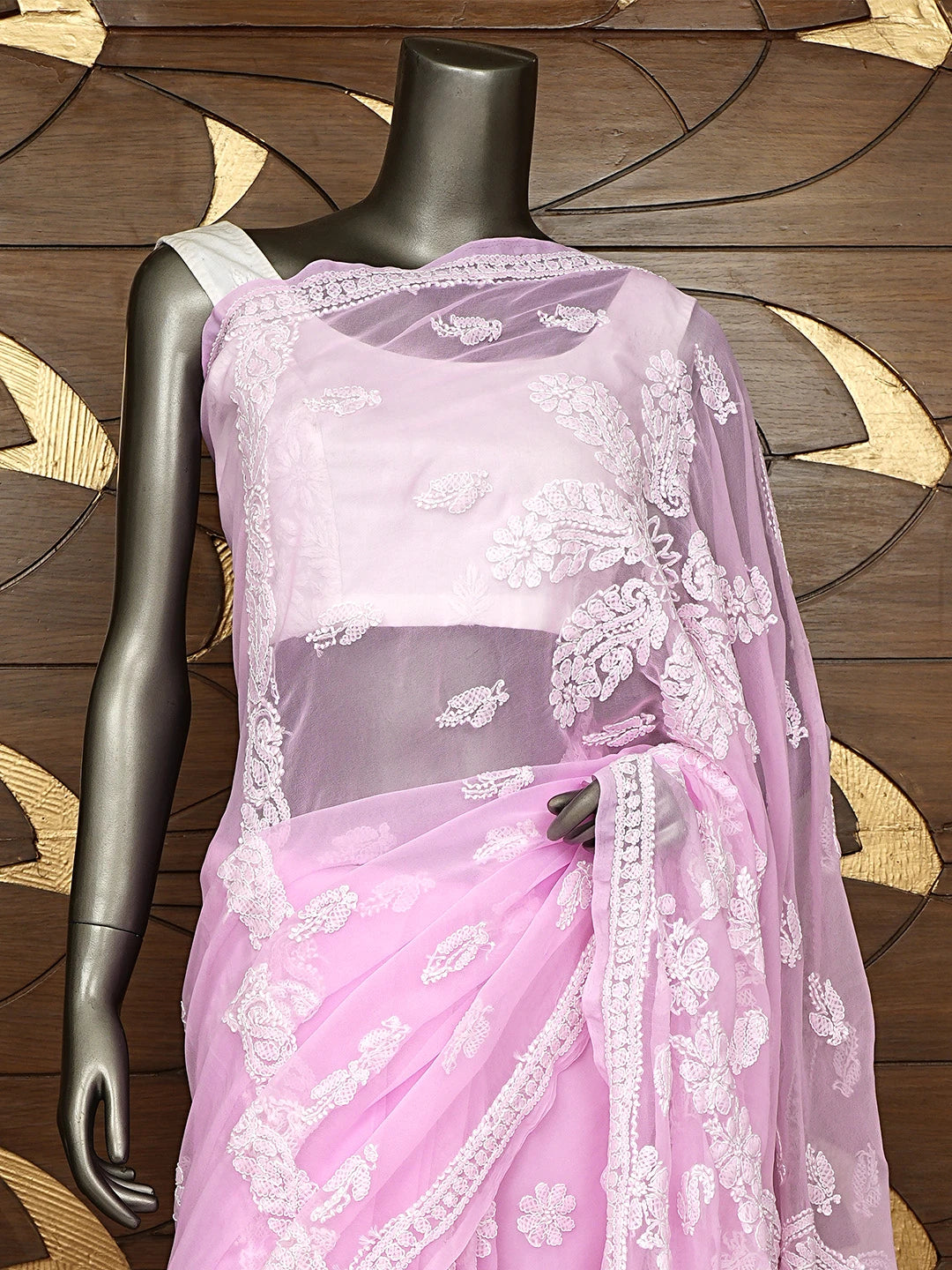 Ada Hand Embroidered Pink Georgette Lucknowi Chikankari Saree and Blouse 01A947711