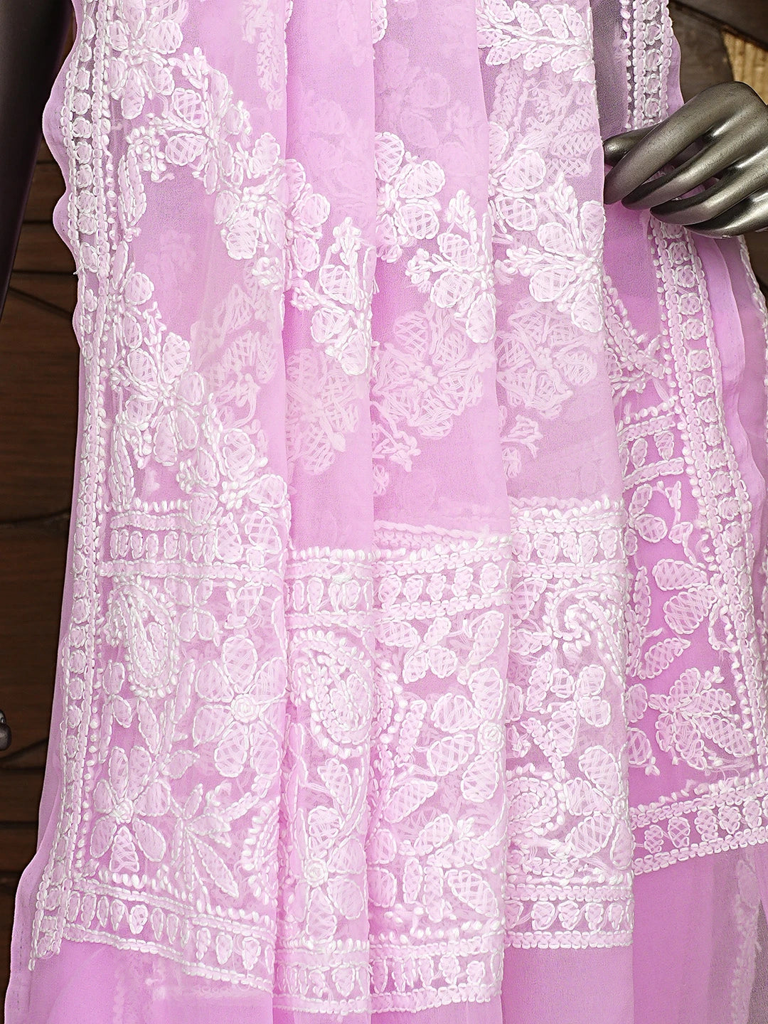 Ada Hand Embroidered Pink Georgette Lucknowi Chikankari Saree and Blouse 01A947711