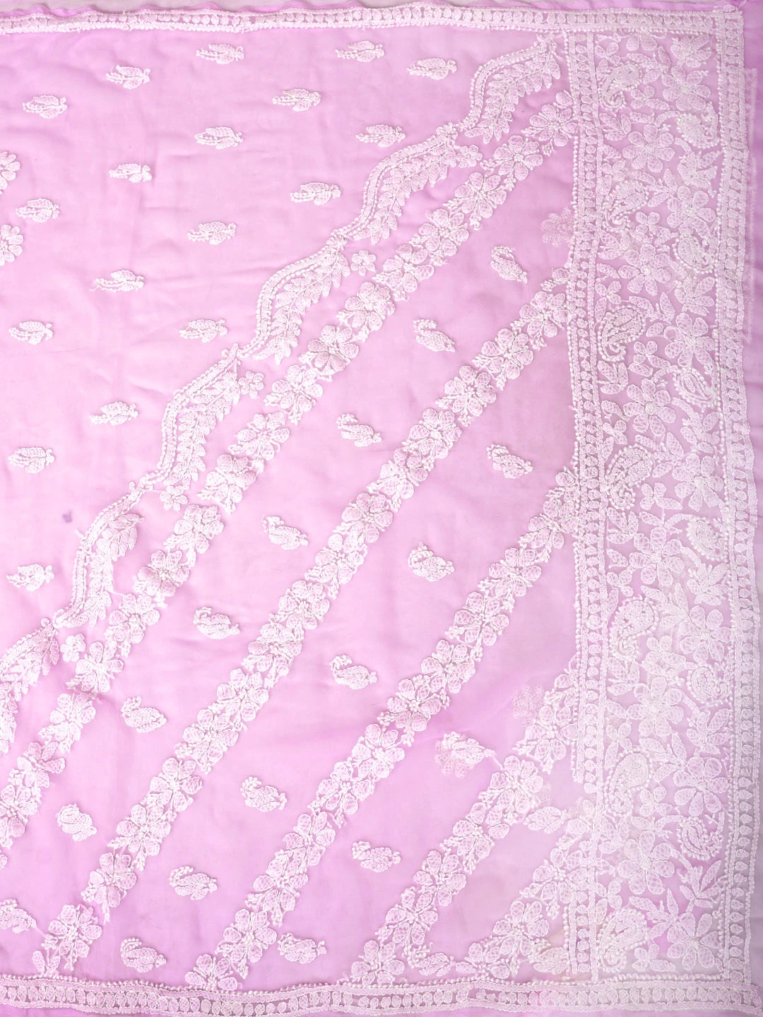 Ada Hand Embroidered Pink Georgette Lucknowi Chikankari Saree and Blouse 01A947711