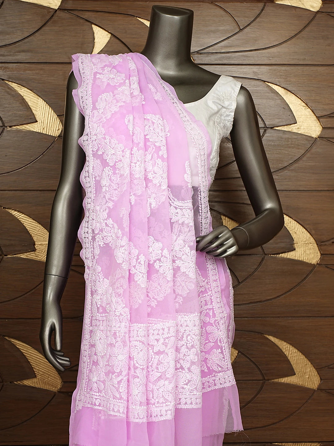 Ada Hand Embroidered Pink Georgette Lucknowi Chikankari Saree and Blouse 01A947711