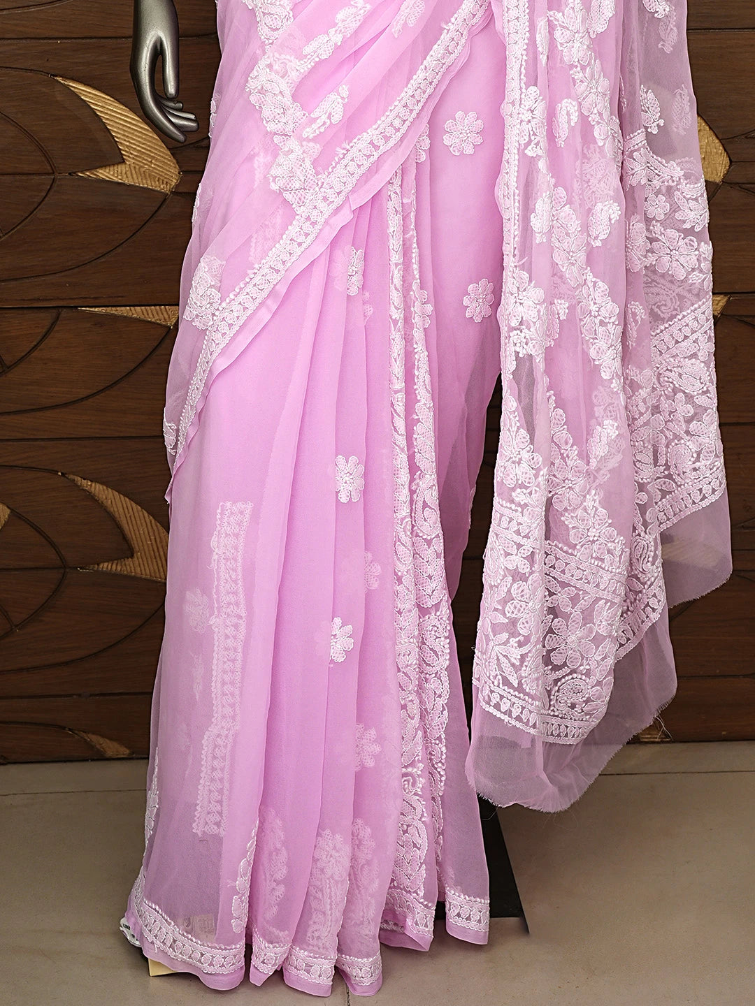 Ada Hand Embroidered Pink Georgette Lucknowi Chikankari Saree and Blouse 01A947711