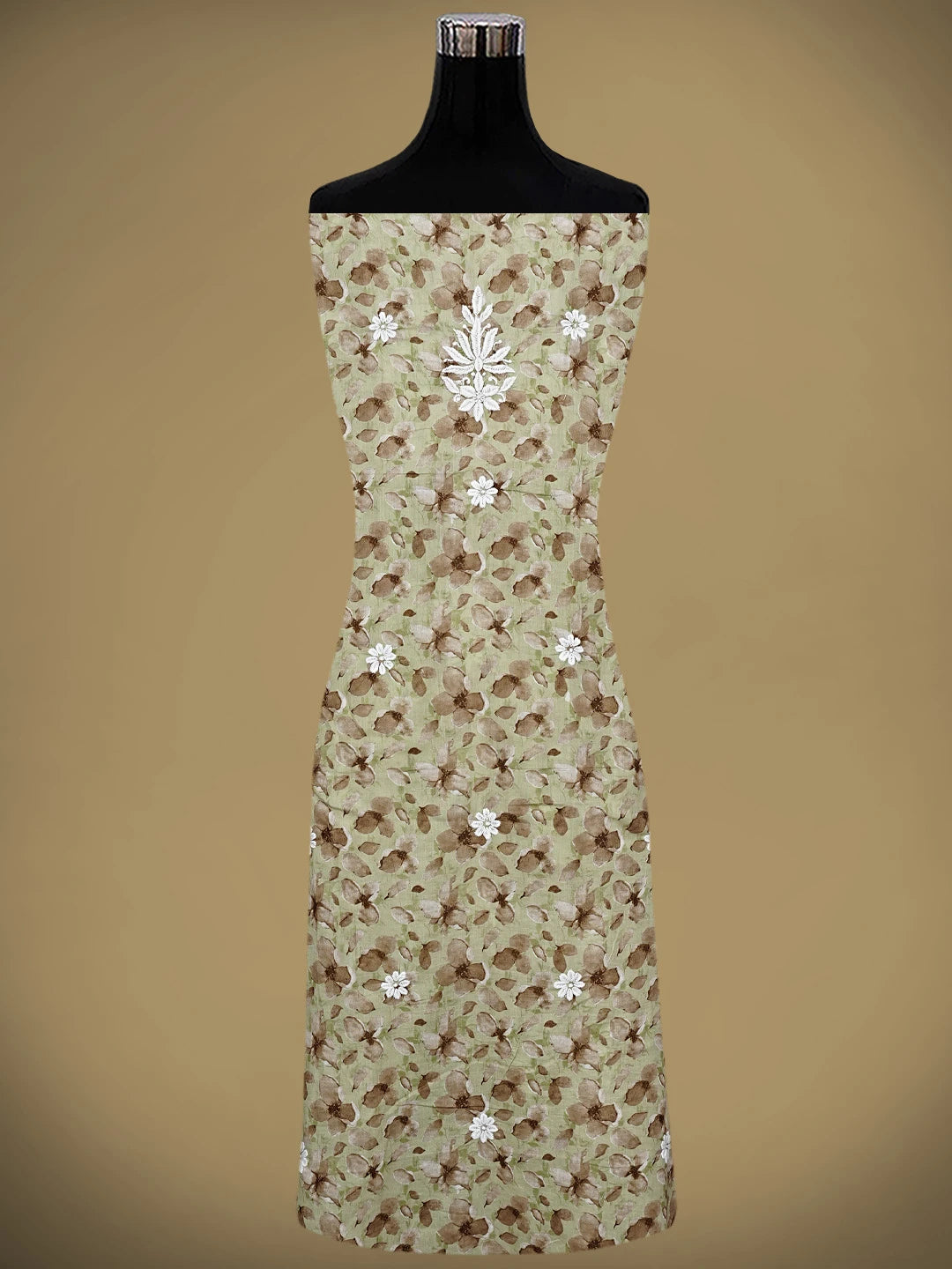 Ada Hand Embroidered Floral Printed Green Cotton Lucknowi Chikankari Kurta Dupatta Set 01A898214