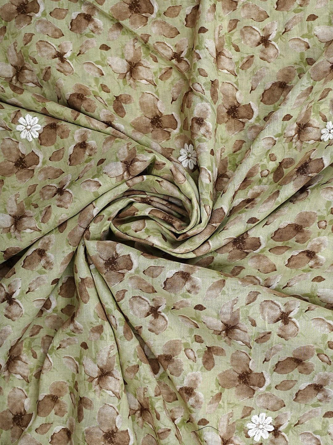 Ada Hand Embroidered Floral Printed Green Cotton Lucknowi Chikankari Kurta Dupatta Set 01A898214