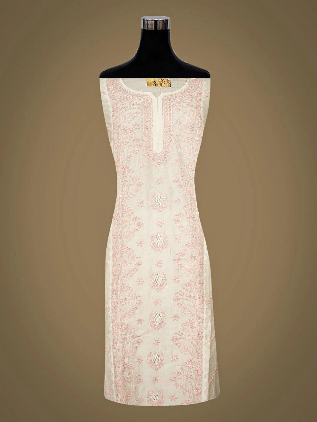 Ada Hand Embroidered White Chanderi Lucknowi Chikankari Semi-stitched Kurta Dupatta Set 01A896732