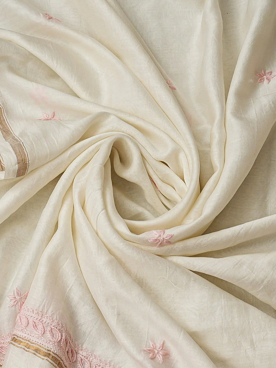 Ada Hand Embroidered White Chanderi Lucknowi Chikankari Semi-stitched Kurta Dupatta Set 01A896732