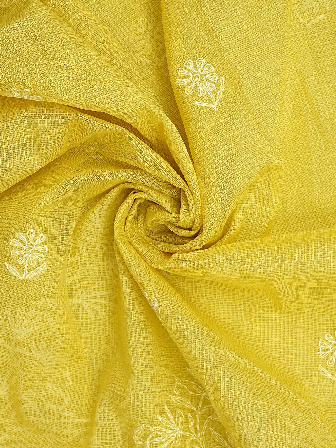 Ada Hand Embroidered Yellow Kota Lucknowi Chikankari Unstitched Kurta Dupatta Set 01A870633