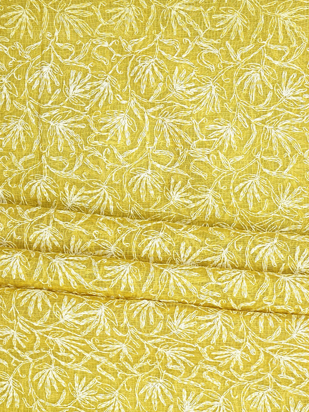 Ada Hand Embroidered Yellow Kota Lucknowi Chikankari Unstitched Kurta Dupatta Set 01A870633