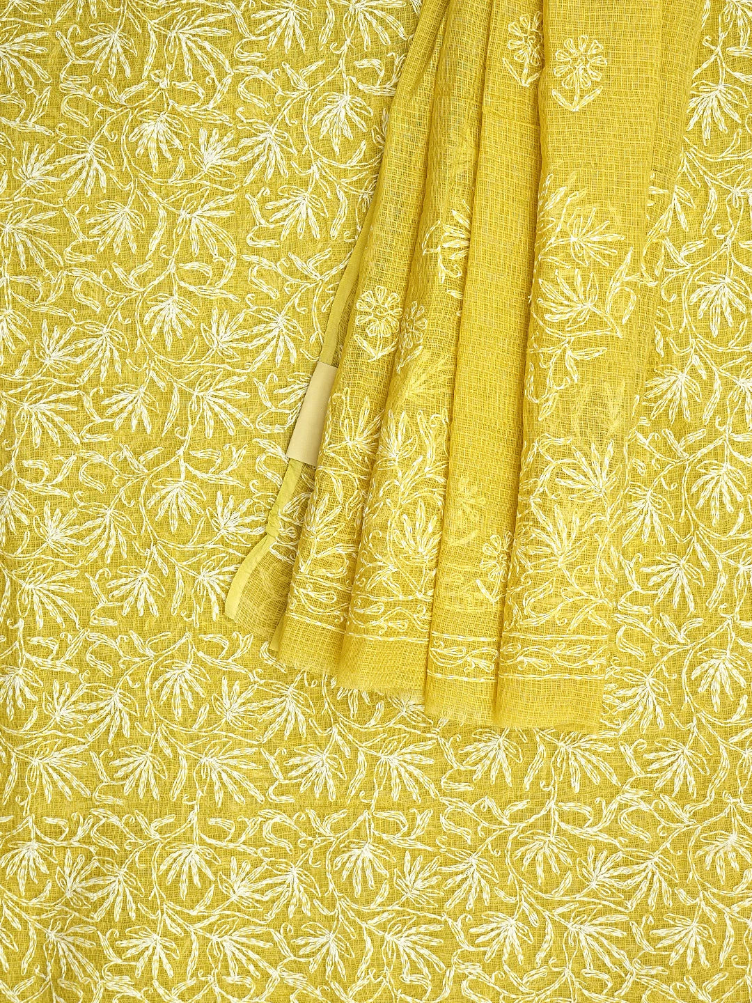 Ada Hand Embroidered Yellow Kota Lucknowi Chikankari Unstitched Kurta Dupatta Set 01A870633