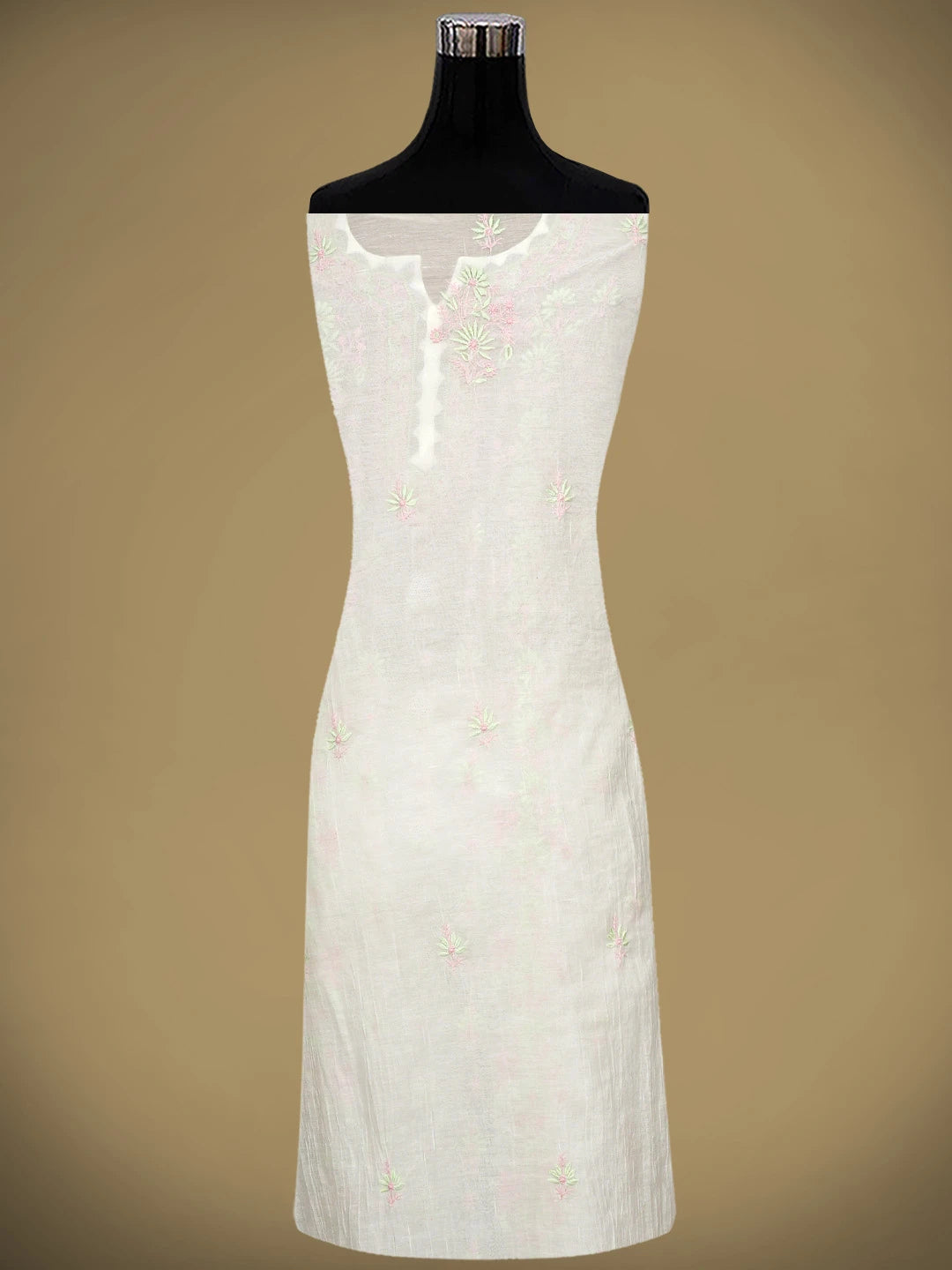 Ada Hand Embroidered White Old Lace Chanderi Lucknowi Chikankari Semi-stitched Kurta Dupatta Set 01A943698